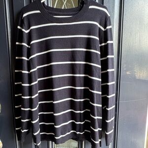 Market & Spruce Navy blue and White Striped Crewneck Sweater